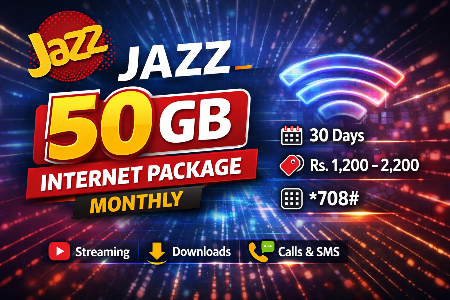 Jazz 50 GB internet package monthly